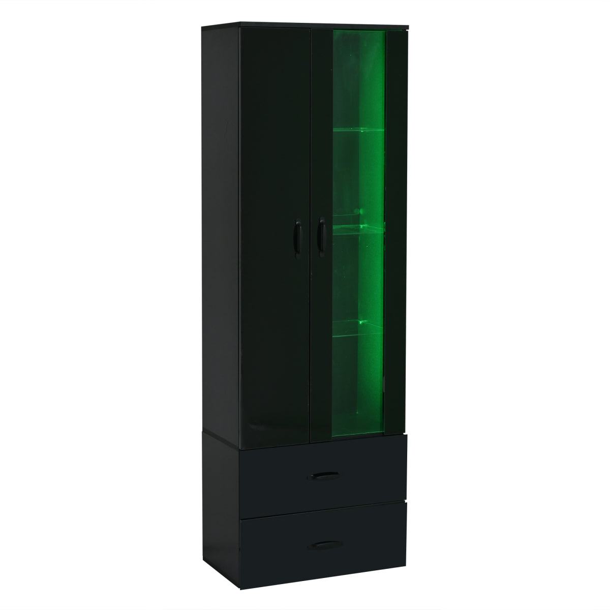 Schwarze LED-Vitrine mit 2 Glastüren - Standvitrine inkl. Beleuchtung, Freistehender Schrank für Wohnzimmer, Buffetschrank & Sammlervitrine, Schwarz