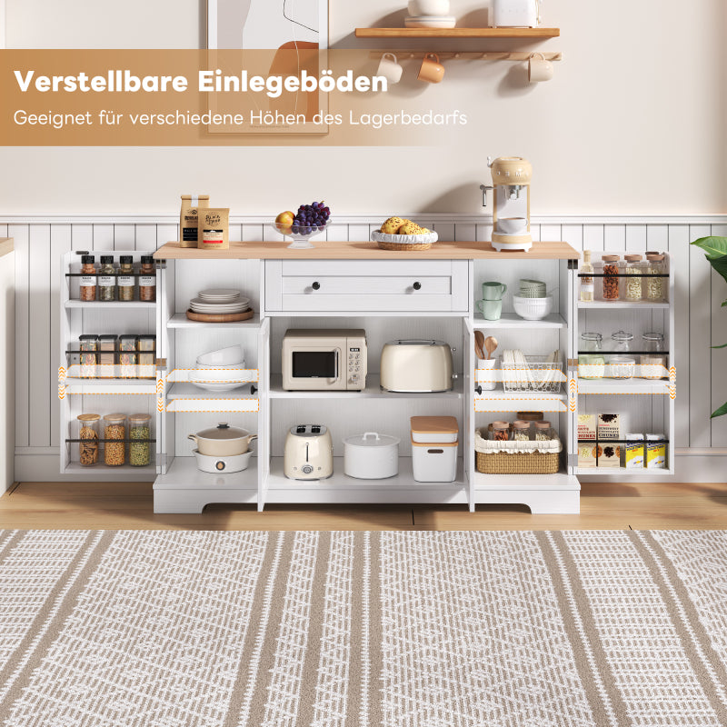 Multifunktionales Küchenbuffet – 138 cm Sideboard mit Schublade, Regaltüren & verstellbaren Einlegeböden – Modernes Design mit Kippschutz, ideal für Küche, Wohnzimmer & Schlafzimmer