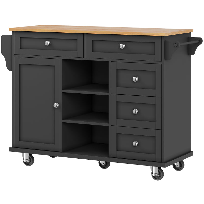 Speisewagen (134 x 46 x 92 cm), moderner und einfacher schwarzer Speisewagen, Schubladen-Aufbewahrungsschrank-Kombination, mobiles und festes Dual-Use-Design, geeignet für Heimküchen
