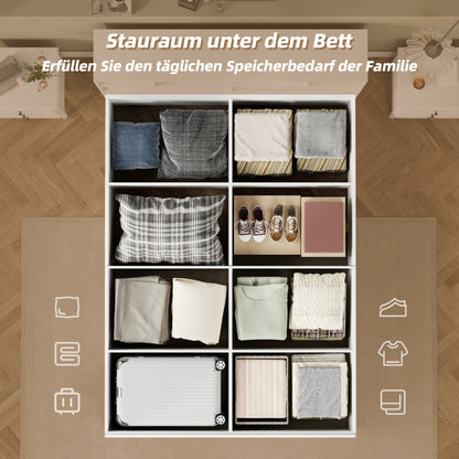 Stauraumbett 140*200cm, Doppelbett,Funktionsbett,Massivholzbett, mit USB-Anschluss, mit Aufbewahrungsbox unter dem Bett, mit Stauraum, ohne Matratze, weiß