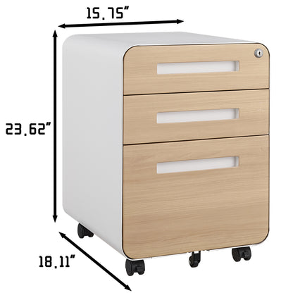 3 Drawer Mobile File Cabinet Under Desk Office,Simple Style Versatile Storage Cabinet for Legal/Letter/A4 Files, 5 Wheel Design Anti-Tilting Cold Rolled Steel Waterproof Moisture-Proof White