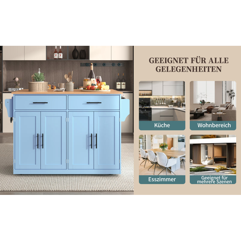 Servierwagen mit klappbarer Tischplatte, 120x46(70)x91 cm, Blau, mit Rollen und austauschbaren Holzbeinen, ideal für Küche und Esszimmer