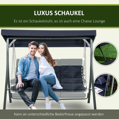 Hollywoodschaukel 3-Sitzer, bis 270 kg belastbar, Schaukelbank mit verstellbarem Sonnendach, Gartenschaukel mit Kissen