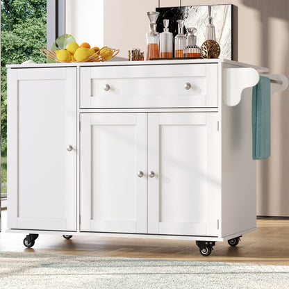 Küchenwagen, herausnehmbarer Speisewagen mit klappbarer Tischplatte, Schranktür mit Snack-Regal, verstellbare Trennwände, 1 Schublade, 4 Räder (2 feststellbar), weiß (105,5*40-60*83cm)