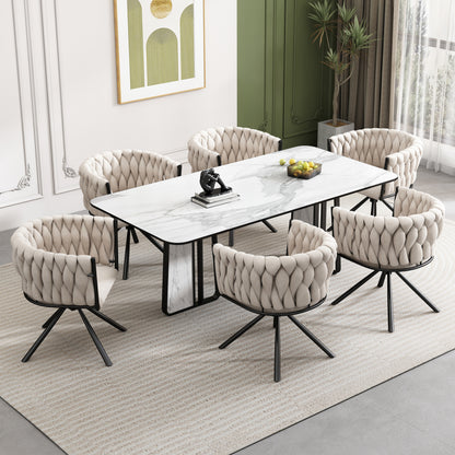 Samt-Esszimmerstuhl, 4er set, Freizeit-Drehstuhl mit vier Stützbeinen aus Metall, Beige