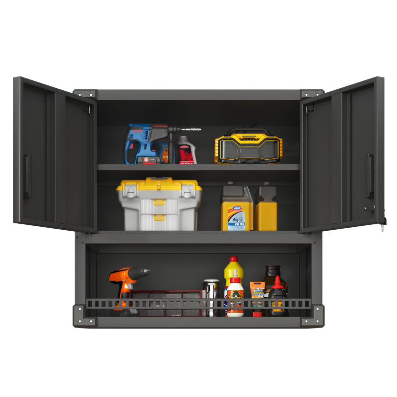 Metall Wandmontage Werkzeug Schrank mit Tür und Fach, Metallwandregal mit Schloss für Garage, Werkstatt, Büro - Umweltfreundlich, Robust, Montageerforderlich, H 77 cm × B 80 cm × T 30 cm