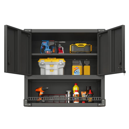Metall Wandmontage Werkzeug Schrank mit Tür und Fach, Metallwandregal mit Schloss für Garage, Werkstatt, Büro - Umweltfreundlich, Robust, Montageerforderlich, H 77 cm × B 80 cm × T 30 cm