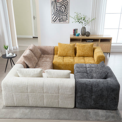 Modernes Sektionssofa, L-Sofa, 3-Sitzer-Sofa, keine Installation erforderlich, Chenille-Sofa mit Chaiselongue und Armlehnen, 3 Kissen, Seitentasche für Fernbedienung, Beige