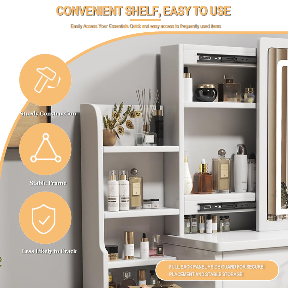 Luxus Schminktisch LED, 3 Lichtfarben, 4 Schubladen, inkl. Hocker, Weiß