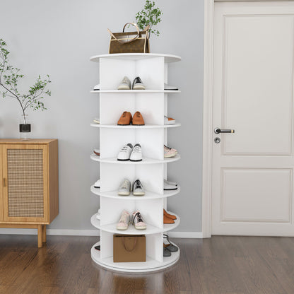 Drehbares Schuhregal 6 Etagen, 360°, Platzsparend, 24 Paar, Weiß, 138,5 cm