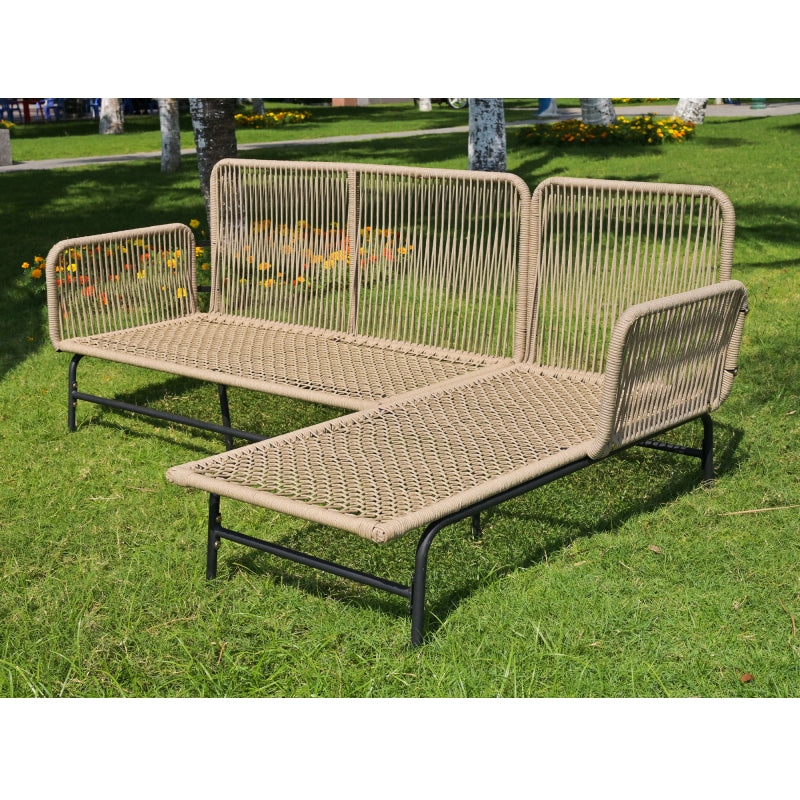 Gartenlounge-Set, Gartenmöbel-Set, Gartenlounge mit Eisengestell und beigem Seilbezug, Gartenmöbel aus gewebtem Seil für den Außenbereich, L-förmiges Gesprächsset mit Tisch, Beige