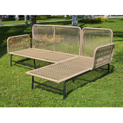 Gartenlounge-Set, Gartenmöbel-Set, Gartenlounge mit Eisengestell und beigem Seilbezug, Gartenmöbel aus gewebtem Seil für den Außenbereich, L-förmiges Gesprächsset mit Tisch, Beige
