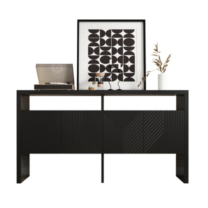 Kommode / Sideboard / Flurschrank mit 2 offenen Fächern und 4 Türen, Schwarz