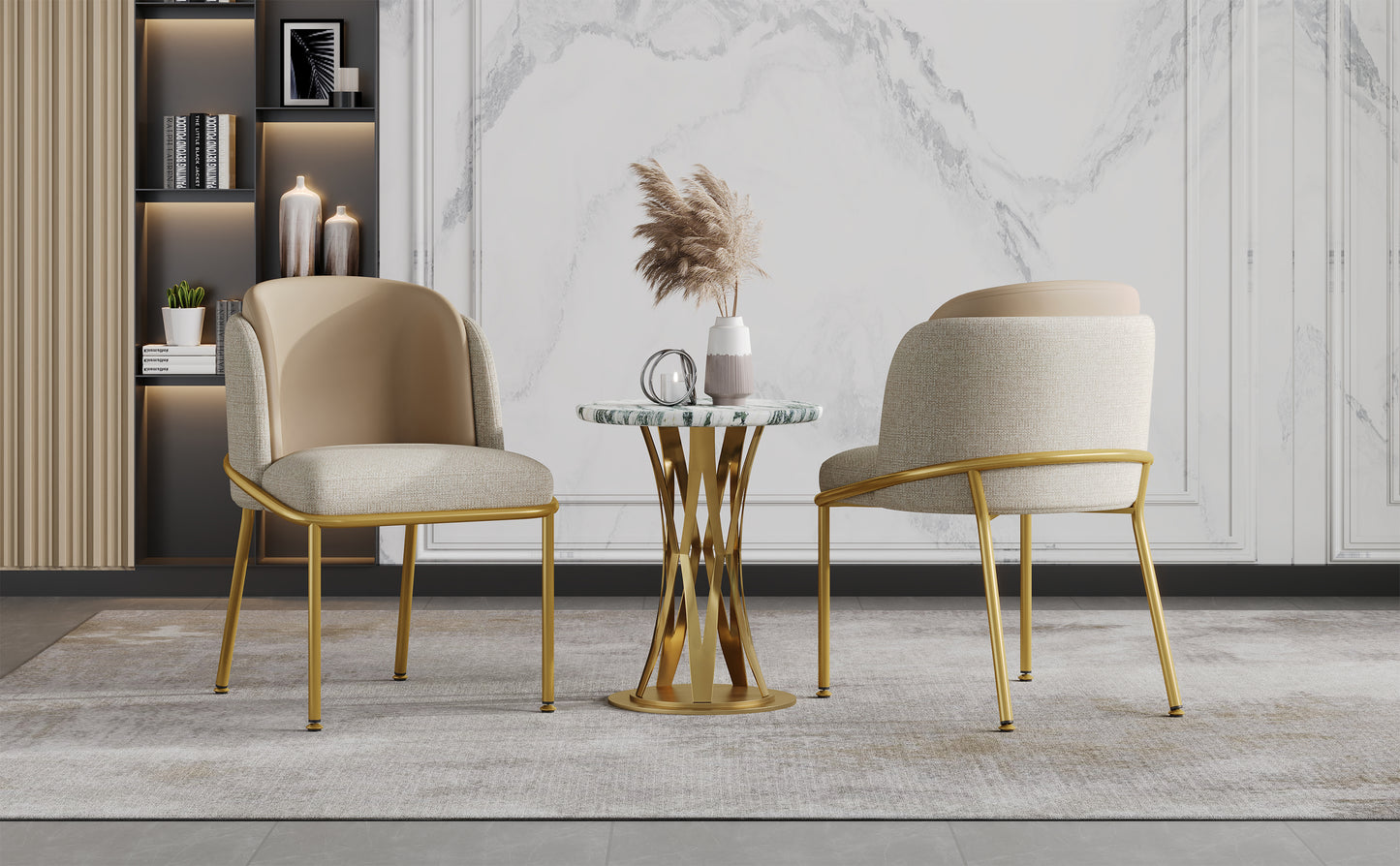 2 St Moderner Stuhl, Ideal für Wohnzimmer, Offene Bürofläche, Esszimmer, Beige+Khaki