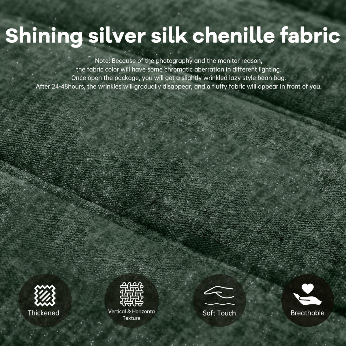 Ergonomischer Sitzsack Sessel mit 5-Zonen-Körperunterstützung, Bean Bag Chair aus Chenille-Stoff, Grün