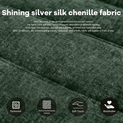 Ergonomischer Sitzsack Sessel mit 5-Zonen-Körperunterstützung, Bean Bag Chair aus Chenille-Stoff, Grün