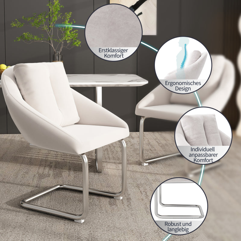 Esszimmerstuhl aus Samt, 2er-Set mit Kissen, entspannender Drehstuhl, gewölbte Stützbeine, Beige