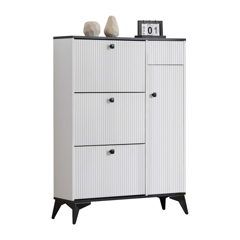 Schuhschrank mit 3 Klappen, 1 Schublade und 1 Tür, Schuhregal, Schuhkipper schmal, Schuhschrank weiß