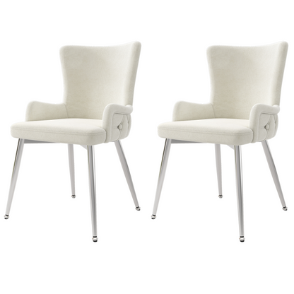 Samt-Esszimmerstuhl, 2er-Set, luxuriöser Wohnzimmer-Schlafzimmer-Loungesessel mit vier silberfarbenen Metallstützbeinen, Beige[OLD SKU:N634P184684B]