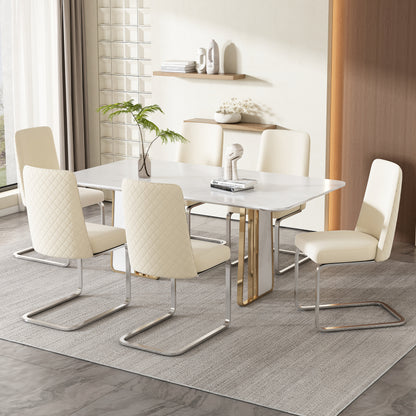 Samt-Esszimmerstuhl, 4er-Set, Diamant-Rücken-Design, mit silbernen Metall-Stützbeinen, Beige
