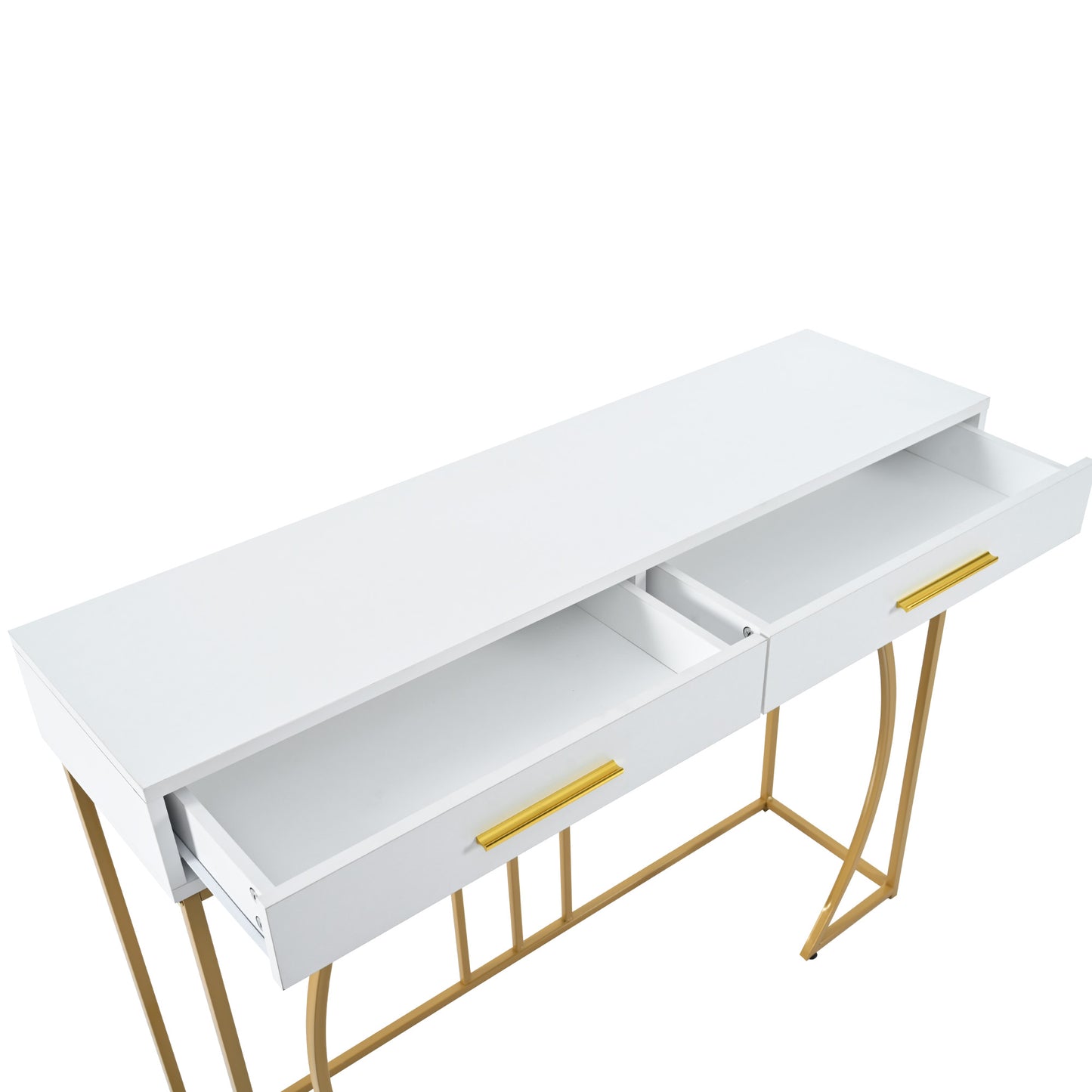 Konsolentisch,Flurtisch mit 2 Schublade ,Leichter Luxus-Stil Beistelltisch, Weiß/Gold