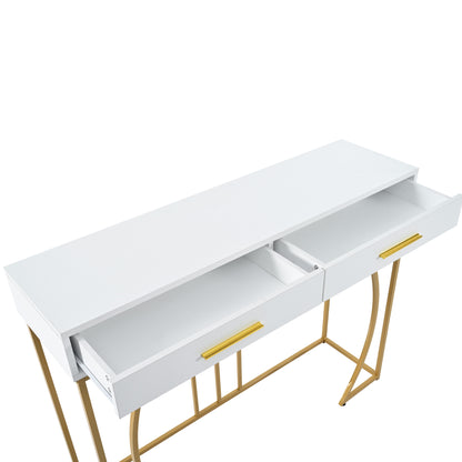 Konsolentisch,Flurtisch mit 2 Schublade ,Leichter Luxus-Stil Beistelltisch, Weiß/Gold