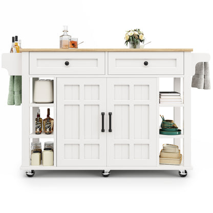 Kücheninsel mit herausnehmbaren Trennwänden, Speisewagen mit Arbeitsplatte, Buffetschrank, Speisewagen mit Holzmaserung, Handtuchhalter beidseitig mit Rollen, weiß