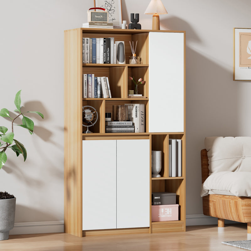 Moderner Bücherregal mit 3 Türen und verstellbaren Regalböden, Bücherregal in Holzfarbe