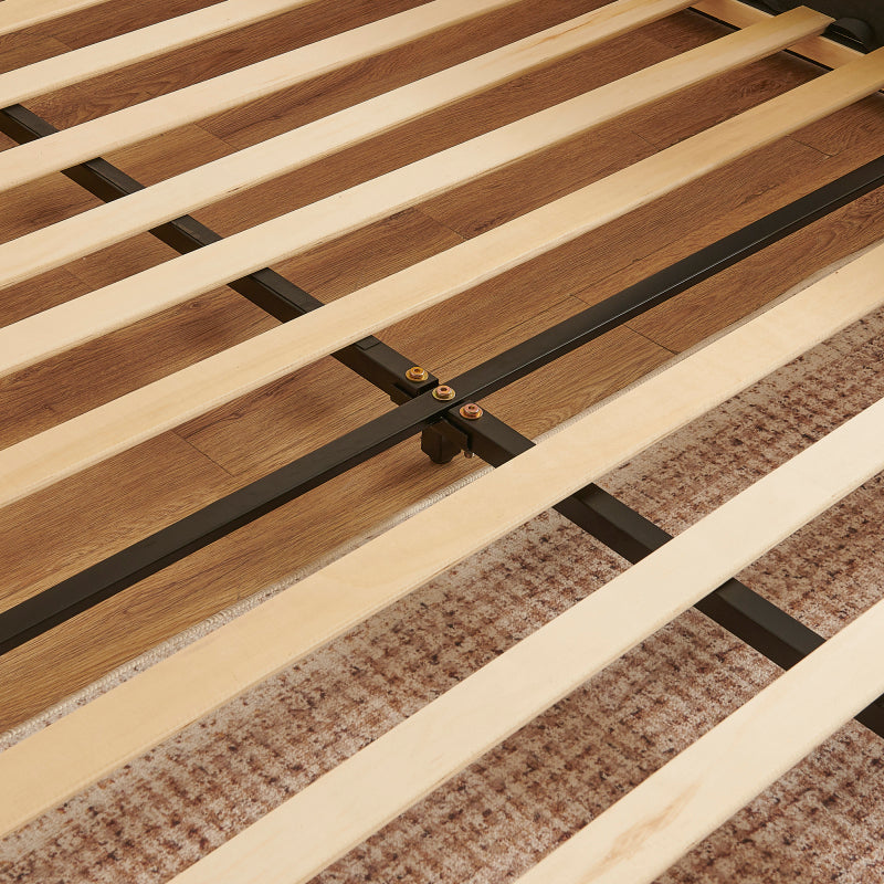 Doppelbett 140x200cm, mit Samtweichem Chenille-Bezug & Elegantem Kleinkantendesign am Kopfende, Beige (ohne Matratze)