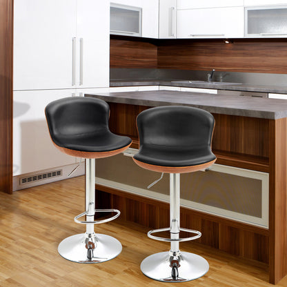 Barhocker Küche 2er-Set höhenverstellbar drehbar mit Fußstütze & Rückenlehne Kunstleder bis 120 kg, Schwarz