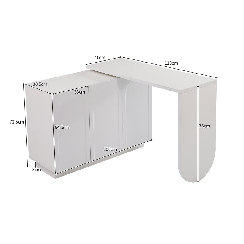 Schreibtisch, drehbarer L-förmiger Eck-Computertisch, Bürotisch, Frisiertisch, weiß 110 cm