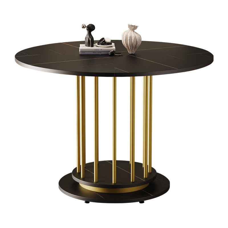 Runder Esstisch mit Marmoroptik Modernes Design mit Metallgestell, Schwarz+Gold