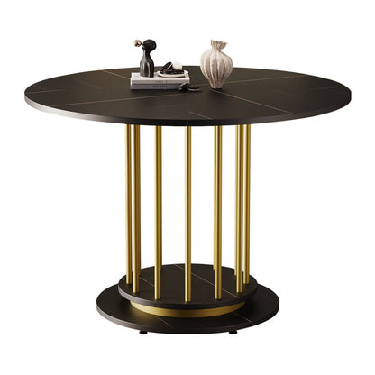 Runder Esstisch mit Marmoroptik Modernes Design mit Metallgestell, Schwarz+Gold
