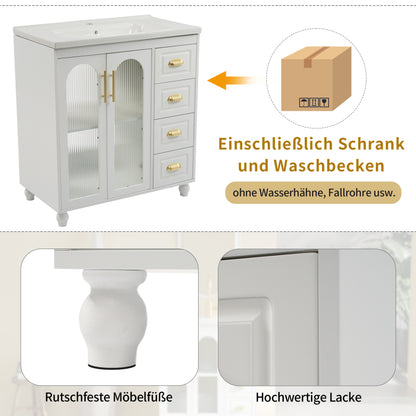 Badmöbel Einzel Waschtisch mit Unterschrank 80cm mit Keramik-Waschbecken,weiß