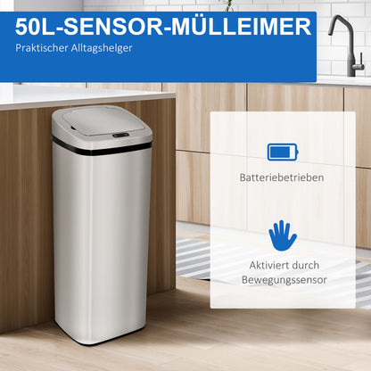 Mülleimer Automatik mit Sensor Abfalleimer Küche Edelstahl 50/68L Silber (50L)