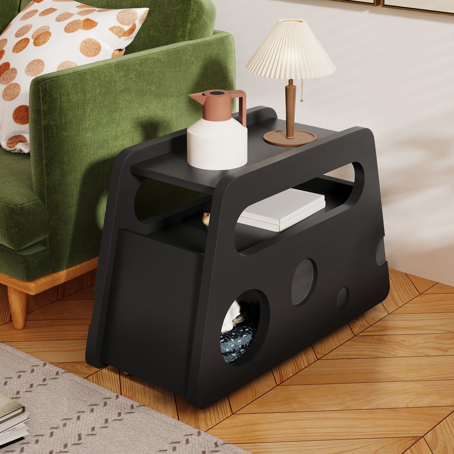 Moderner Beistelltisch mit Rollen, platzsparend, ideal für Wohnzimmer und Schlafzimmer, schwarz
