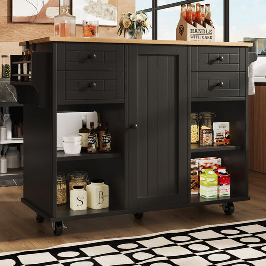 Moderne Kücheninsel (127×46×91,5cm) Küchenschrank Essschrank mit Holzmaserung Esswagen mit multifunktionalem Stauraum und herausnehmbaren Trennwänden, schwarz