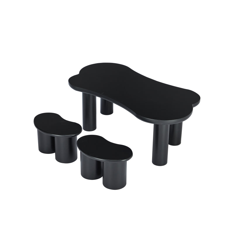Unregelmäßiger Couchtisch in Knochenform mit 2 kleinen Bänken, großer Couchtisch L 113 cm, B 58 cm, H 40,5 cm, Tischplatte aus MDF und Beine aus PVC mit Filzboden, unregelmäßiger Couchtisch