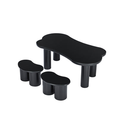 Unregelmäßiger Couchtisch in Knochenform mit 2 kleinen Bänken, großer Couchtisch L 113 cm, B 58 cm, H 40,5 cm, Tischplatte aus MDF und Beine aus PVC mit Filzboden, unregelmäßiger Couchtisch