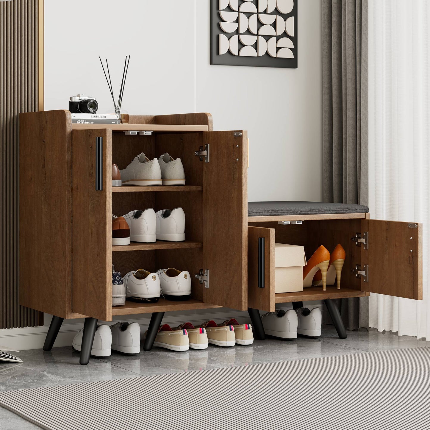 Moderner Schuhbänke mit Holzmaserung, Schuhschrank