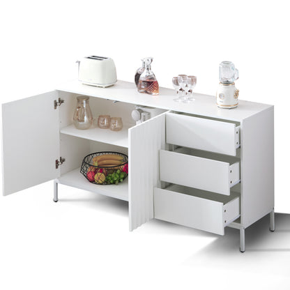 1.5m weißes modernes minimalistisches Sideboard, Aufbewahrungsschrank, Wellenmuster-Design, verstellbare Einlegeböden, 3 Schubladen, geeignet für Küche, Wohnzimmer, Korridor und andere Multi-Szene