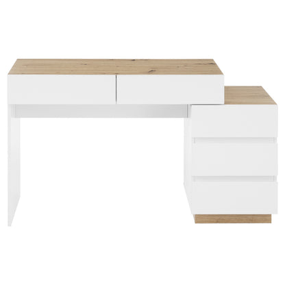 Schreibtisch mit 5 Schubladen,Frisiertisch, Funktion von Aufbewahrung, für Schlafzimmer , E1-Spanplatte, weiß+oak