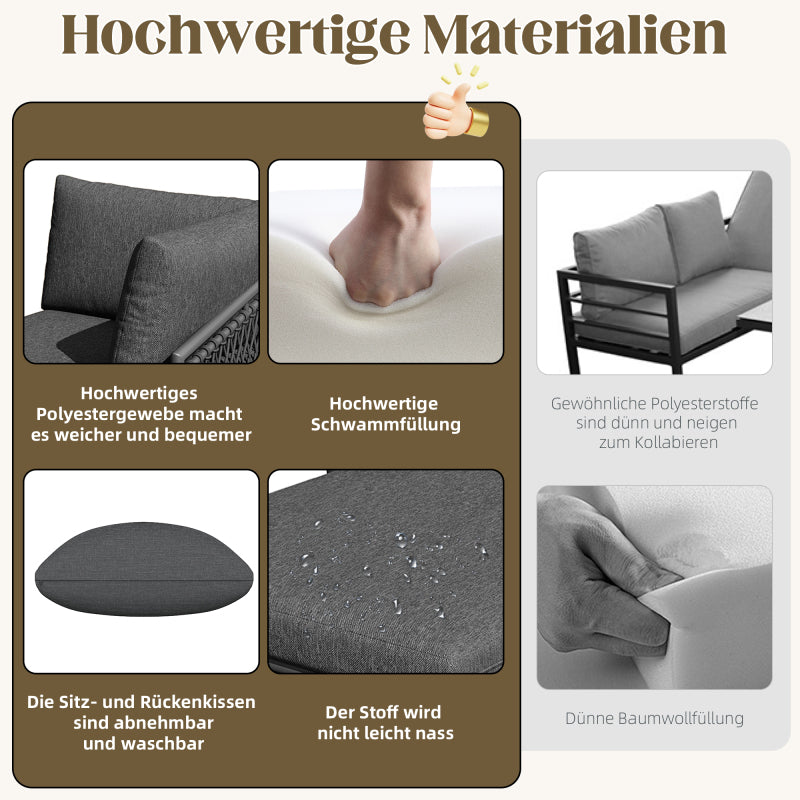 Garten Lounge Set, Seil Gartenmöbel Set, Modernes Outdoor Sofa Set Handgewebtes Seil, Inklusive Aller Sitz- Und Rückenkissen, Balkonset, Garten Und Terrasse, Grau