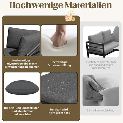 Garten Lounge Set, Seil Gartenmöbel Set, Modernes Outdoor Sofa Set Handgewebtes Seil, Inklusive Aller Sitz- Und Rückenkissen, Balkonset, Garten Und Terrasse, Grau