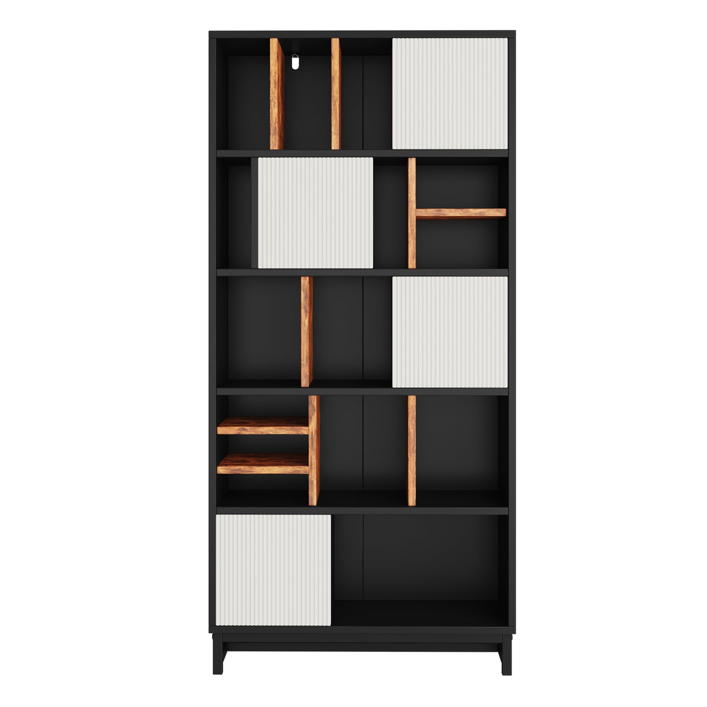 Bücherregal mit 5 Fachböden, Höhe 165 cm, Breite 80 cm, mit Fachböden, Farben schwarz, weiß und braun