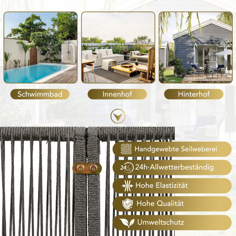 Garten-Lounge-Set mit Rahmen aus verzinktem Eisen, Gartenmöbel-Set aus Seil, graues Seil, verstellbare Füße, Tischplatte aus glattem Glas, 5er-Set, inklusive aller Sitz- und Rückenkissen