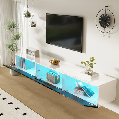 Schwarz-weißer TV-Schrank, 180 cm lang, Hochglanzoberfläche, mit 16-farbiger LED-Beleuchtung, wandmontierbar