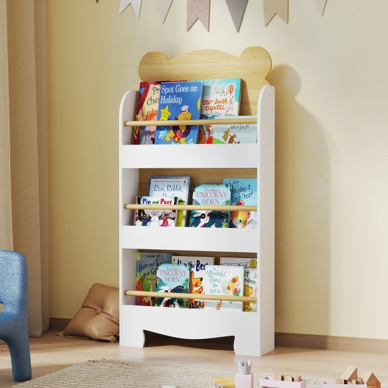 Bücherregal für Kinder Kinderregal mit 3 Ablagen Aufbewahrungsregal aus Holz Spielzeugregal für Spielzeug, Weiß