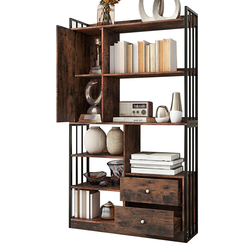 Bücherregal, 6 Regal Bücherregal mit mit Türen und  Schubladen industrielle Bücherregal, Stahlregal, antik braun