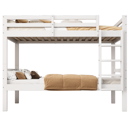 Etagenbett für Kinder, Kinderbett mit dreistufiger Winkelleiter und Absturzsicherung, Bett aufgeteilt in 2 Einzelbetten, Jugendbett, Einzelbett, Rahmen aus Kiefer, Weiß, 90x200cm